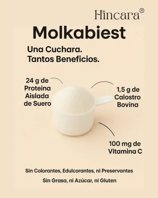 MOLKABIEST CON PROTEINA AISLADA DE SUERO Y CALOSTRO BOVINO - SABOR NATURAL. 500g - HINCARA.