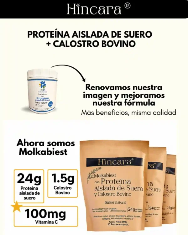 MOLKABIEST CON PROTEINA AISLADA DE SUERO Y CALOSTRO BOVINO - SABOR NATURAL. 500g - HINCARA.