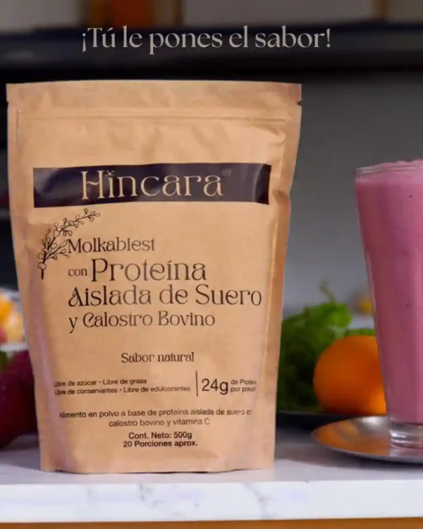 MOLKABIEST CON PROTEINA AISLADA DE SUERO Y CALOSTRO BOVINO - SABOR NATURAL. 500g - HINCARA.