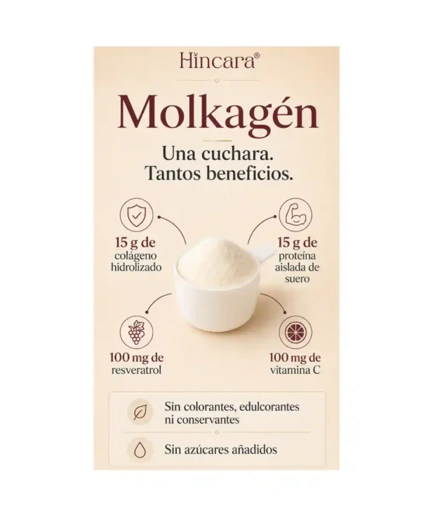 2 MOLKAGÉN CON COLÁGENO HIDROLIZADO, RESVERATROL Y VITAMINA C - SABOR NATURAL. 600g - HINCARA.