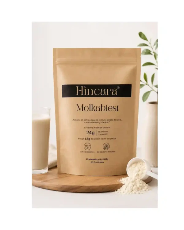 MOLKABIEST CON PROTEINA AISLADA DE SUERO Y CALOSTRO BOVINO - SABOR NATURAL. 500g - HINCARA.