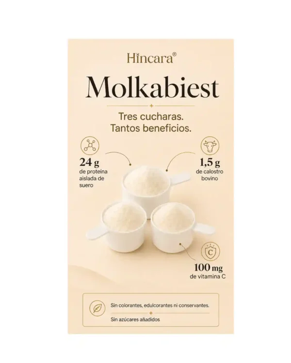 MOLKABIEST CON PROTEINA AISLADA DE SUERO Y CALOSTRO BOVINO - SABOR NATURAL. 500g - HINCARA.